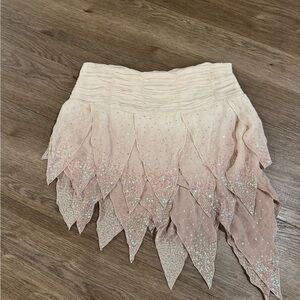bebe Cream Asymmetrical Layered Skirt